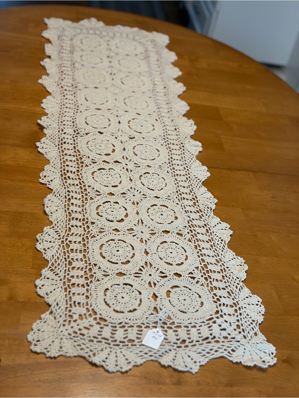 NOS Vintage Handmade Crochet Lace Table Runner 14x48 Brand New - New Old Stock